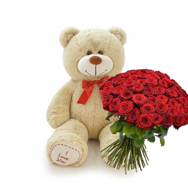 51 роза и большая игрушка